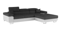 Canapé d’angle convertible AMANDA gris foncé et blanc – Tissu effet lin – Angle droit 