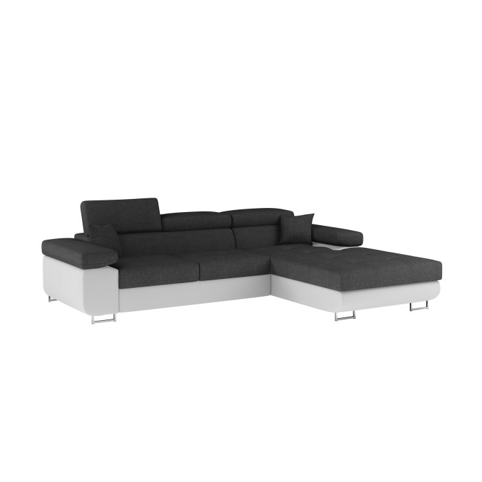 Canapé d’angle convertible AMANDA gris foncé et blanc – Tissu effet lin – Angle droit 