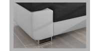 Canapé d’angle convertible AMANDA gris foncé et blanc – Tissu effet lin – Angle droit 