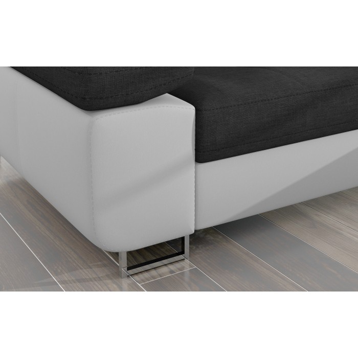 Canapé d’angle convertible AMANDA gris foncé et blanc – Tissu effet lin – Angle droit 