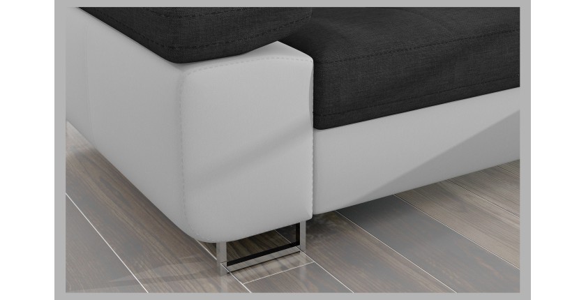 Canapé d’angle convertible AMANDA gris foncé et blanc – Tissu effet lin – Angle droit 