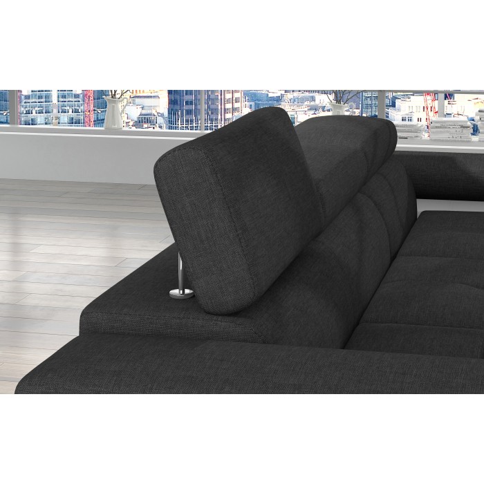 Canapé d’angle convertible AMANDA gris foncé et blanc – Tissu effet lin – Angle droit 