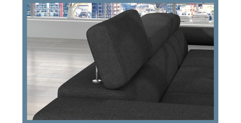 Canapé d’angle convertible AMANDA gris foncé et blanc – Tissu effet lin – Angle droit 