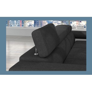 Canapé d’angle convertible AMANDA gris foncé et blanc – Tissu effet lin – Angle droit 