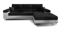 Canapé d’angle convertible AMANDA noir et blanc – Tissu effet lin – Angle droit 