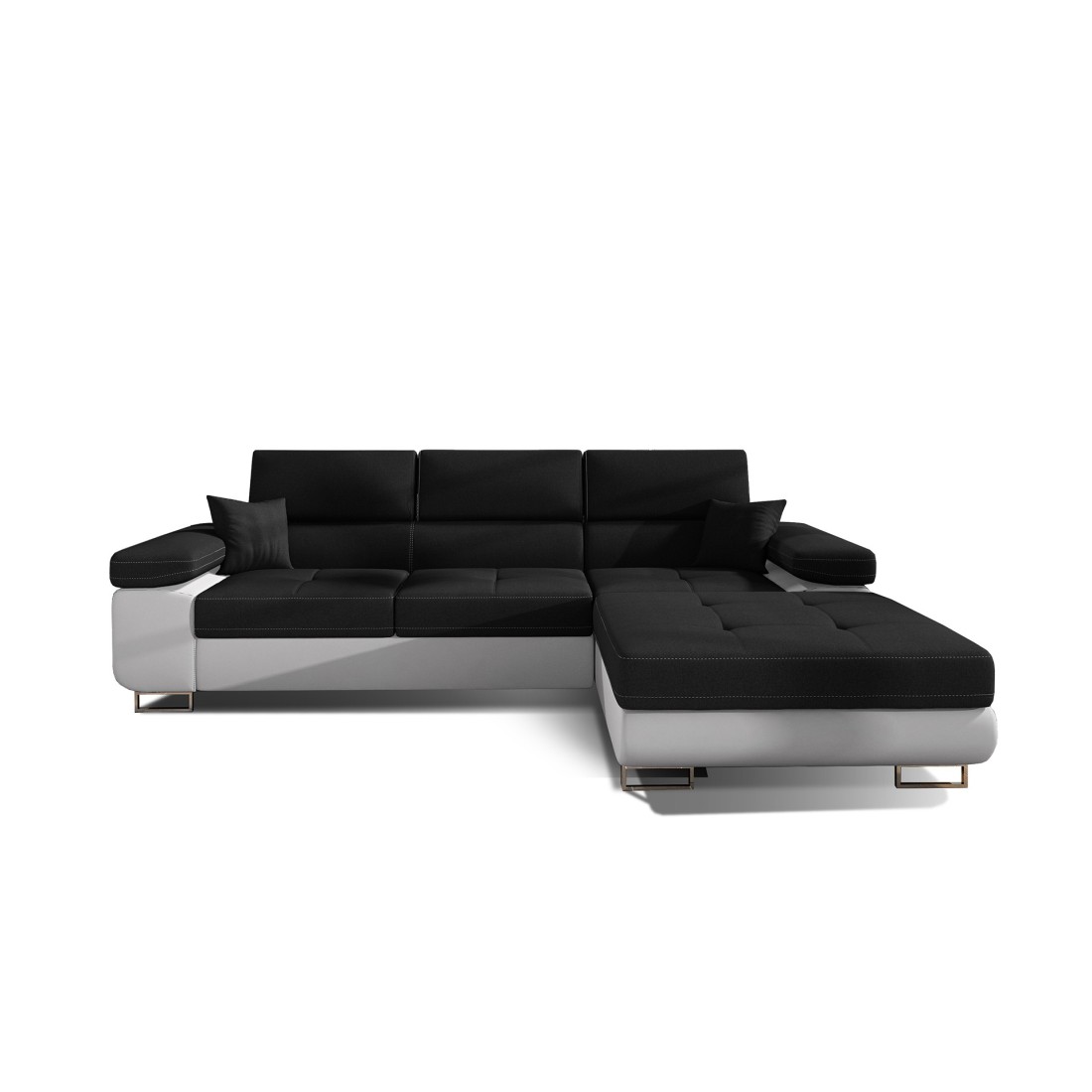 Canapé d’angle convertible AMANDA noir et blanc – Tissu effet lin – Angle droit 