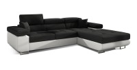 Canapé d’angle convertible AMANDA noir et blanc – Tissu effet lin – Angle droit 