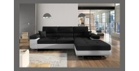 Canapé d’angle convertible AMANDA noir et blanc – Tissu effet lin – Angle droit 