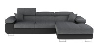 Canapé d’angle convertible AMANDA gris chiné et noir – Tissu effet lin – Angle droit 