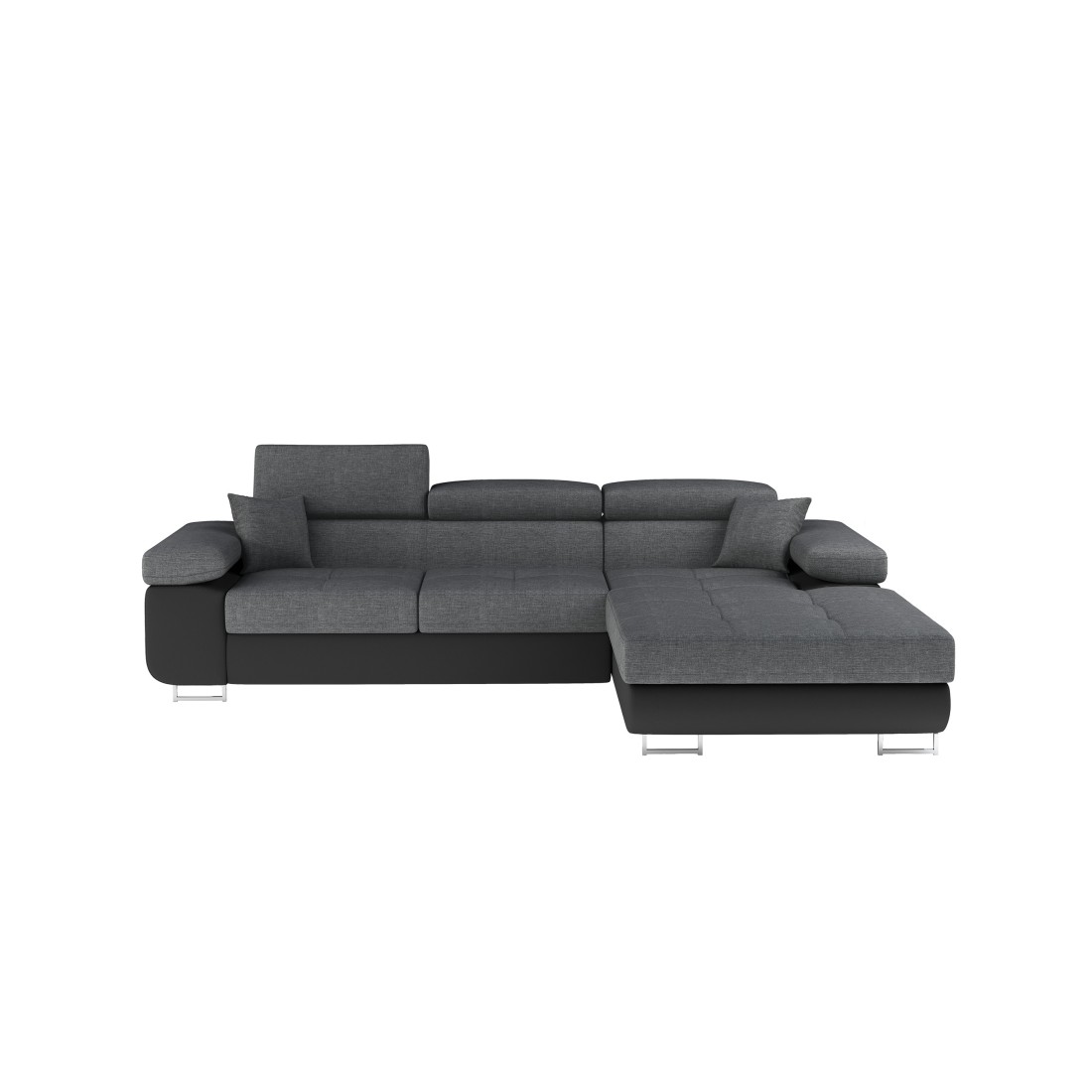 Canapé d’angle convertible AMANDA gris chiné et noir – Tissu effet lin – Angle droit 
