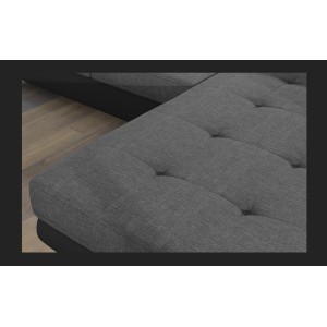 Canapé d’angle convertible AMANDA gris chiné et noir – Tissu effet lin – Angle droit 