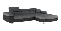 Canapé d’angle convertible AMANDA gris chiné et noir – Tissu effet lin – Angle droit 