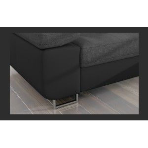Canapé d’angle convertible AMANDA gris chiné et noir – Tissu effet lin – Angle droit 