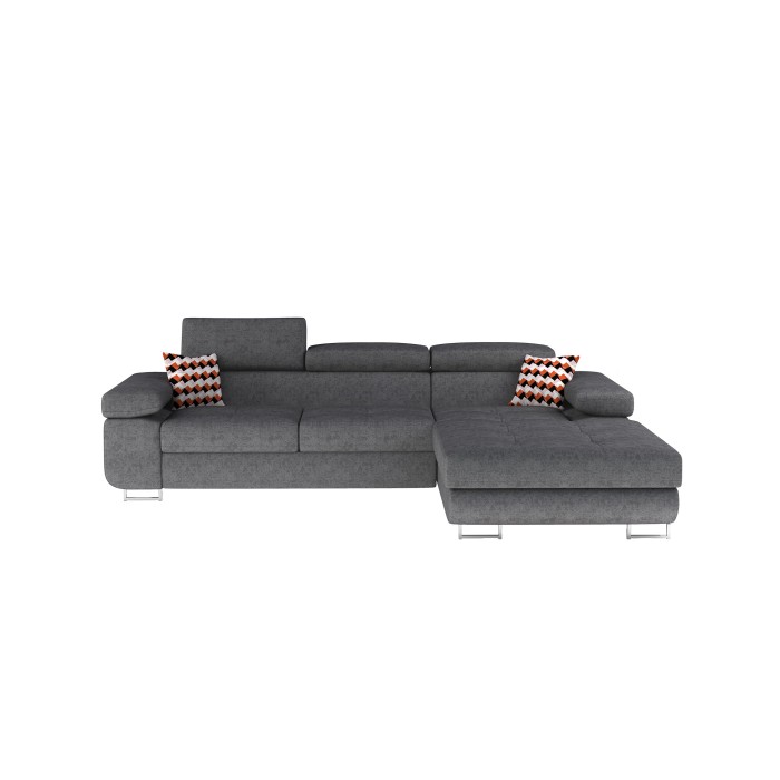 Canapé d’angle convertible AMANDA gris chiné – Tissu effet daim – Angle droit 