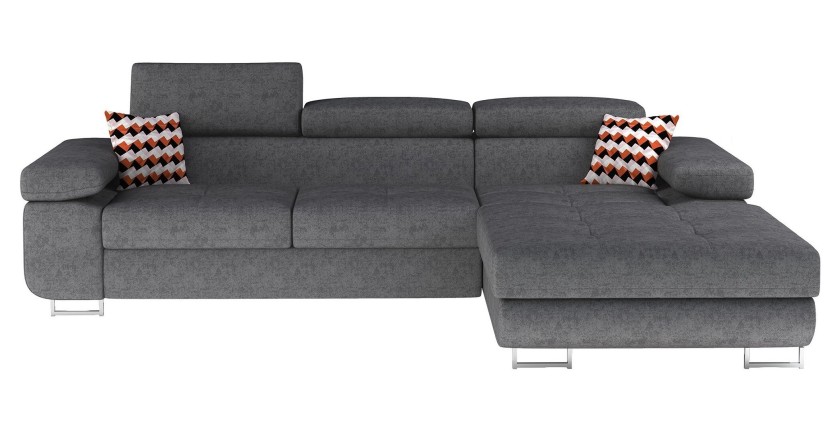 Canapé d’angle convertible AMANDA gris chiné – Tissu effet daim – Angle droit 