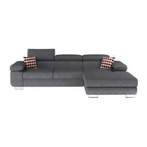 Canapé d’angle convertible AMANDA gris chiné – Tissu effet daim – Angle droit 