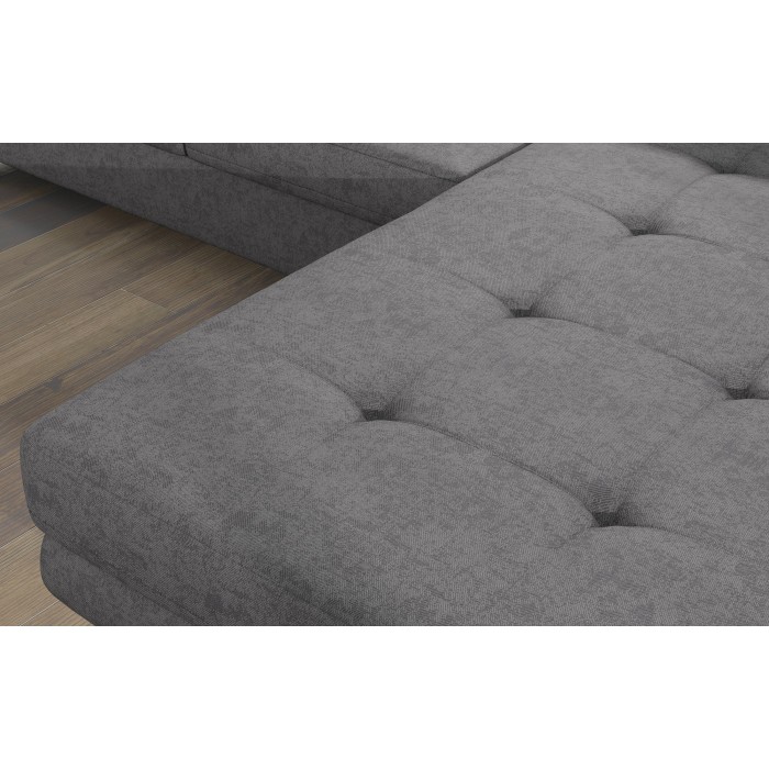 Canapé d’angle convertible AMANDA gris chiné – Tissu effet daim – Angle droit 