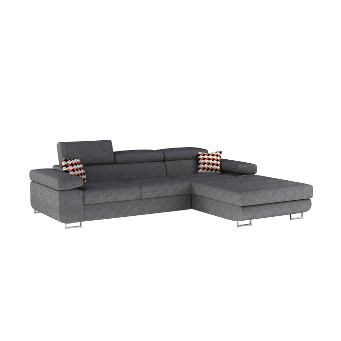 Canapé d’angle convertible AMANDA gris chiné – Tissu effet daim – Angle droit 