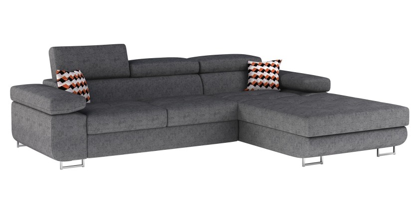 Canapé d’angle convertible AMANDA gris chiné – Tissu effet daim – Angle droit 