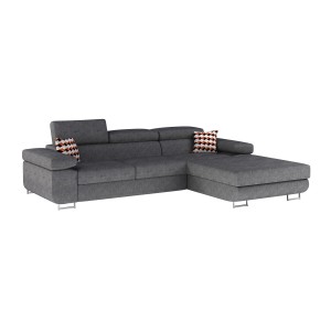 Canapé d’angle convertible AMANDA gris chiné – Tissu effet daim – Angle droit 