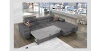 Canapé d’angle convertible AMANDA gris chiné – Tissu effet daim – Angle droit 