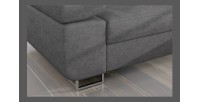 Canapé d’angle convertible AMANDA gris chiné – Tissu effet daim – Angle droit 