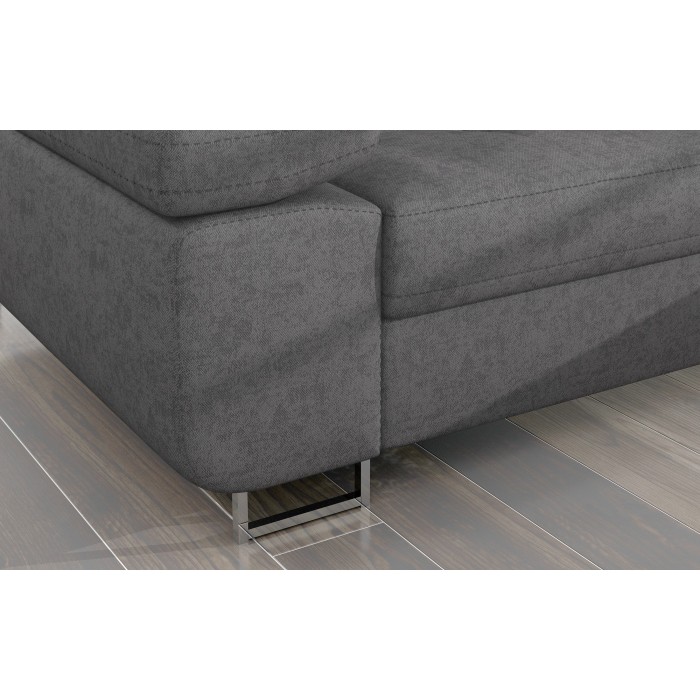 Canapé d’angle convertible AMANDA gris chiné – Tissu effet daim – Angle droit 
