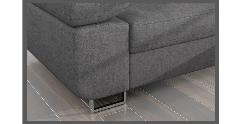 Canapé d’angle convertible AMANDA gris chiné – Tissu effet daim – Angle droit 