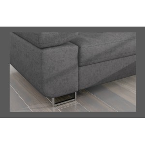 Canapé d’angle convertible AMANDA gris chiné – Tissu effet daim – Angle droit 