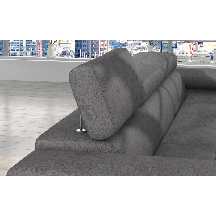 Canapé d’angle convertible AMANDA gris chiné – Tissu effet daim – Angle droit 
