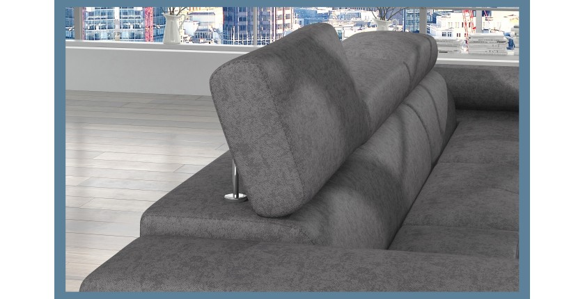 Canapé d’angle convertible AMANDA gris chiné – Tissu effet daim – Angle droit 