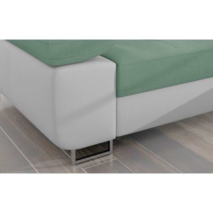 Canapé d’angle convertible AMANDA vert clair et blanc – Tissu effet suédine – Angle droit 