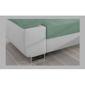 Canapé d’angle convertible AMANDA vert clair et blanc – Tissu effet suédine – Angle droit 
