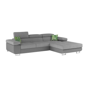 Canapé d’angle convertible AMANDA gris clair et gris foncé – Tissu effet suédine 