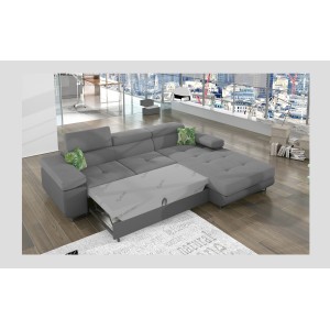 Canapé d’angle convertible AMANDA gris clair et gris foncé – Tissu effet suédine 