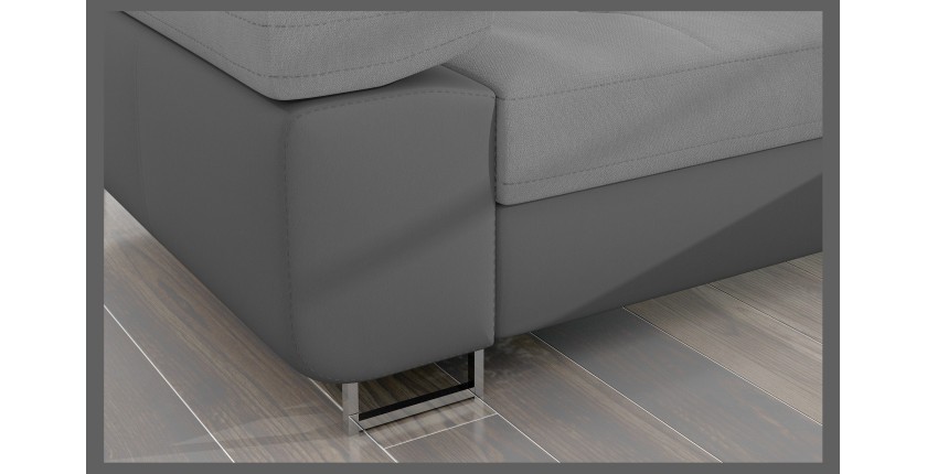 Canapé d’angle convertible AMANDA gris clair et gris foncé – Tissu effet suédine 