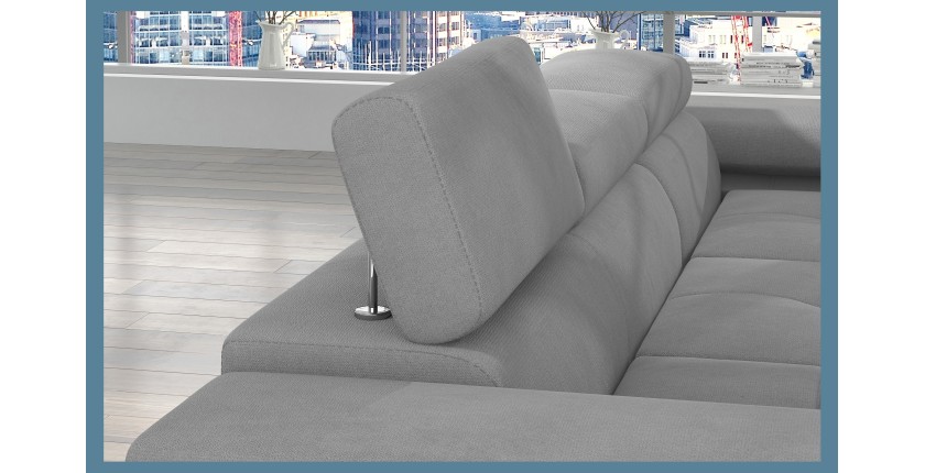 Canapé d’angle convertible AMANDA gris clair et gris foncé – Tissu effet suédine 