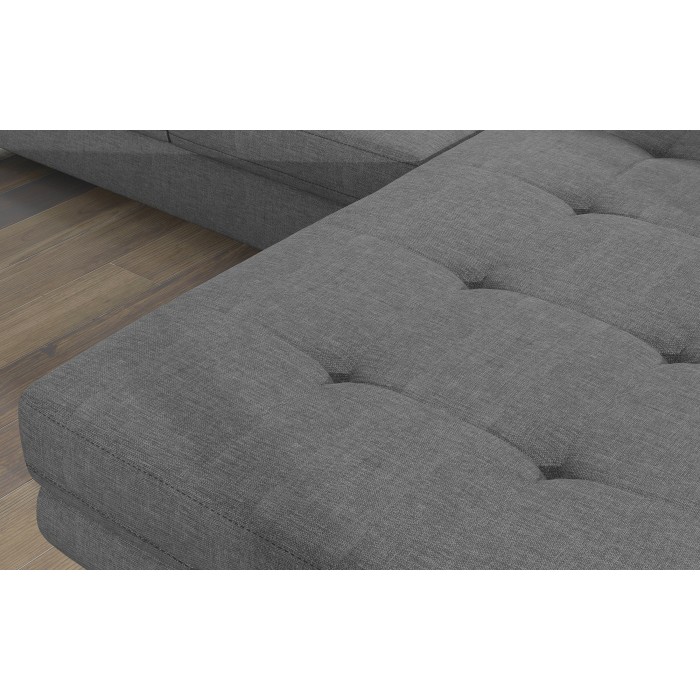 Canapé d’angle convertible AMANDA gris chiné – Tissu effet lin et appuie-têtes réglables 