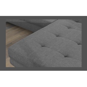 Canapé d’angle convertible AMANDA gris chiné – Tissu effet lin et appuie-têtes réglables 