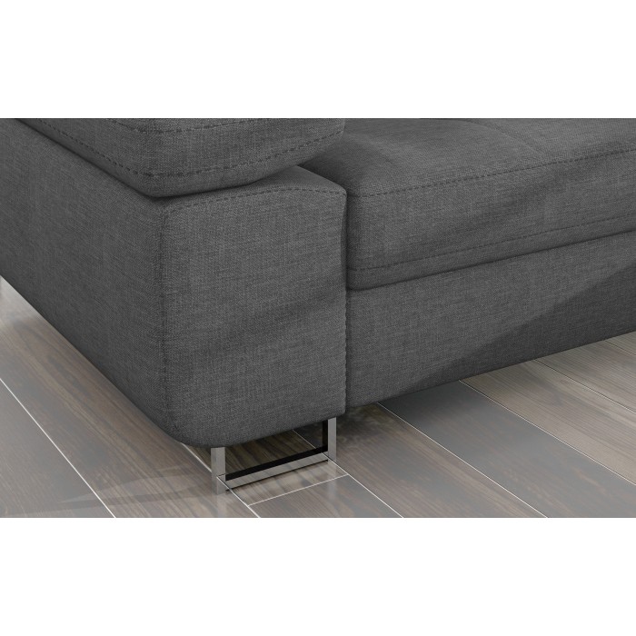 Canapé d’angle convertible AMANDA gris chiné – Tissu effet lin et appuie-têtes réglables 