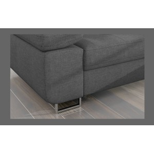 Canapé d’angle convertible AMANDA gris chiné – Tissu effet lin et appuie-têtes réglables 