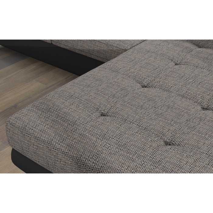 Canapé d’angle convertible AMANDA gris chiné et noir en tissu bouclé 