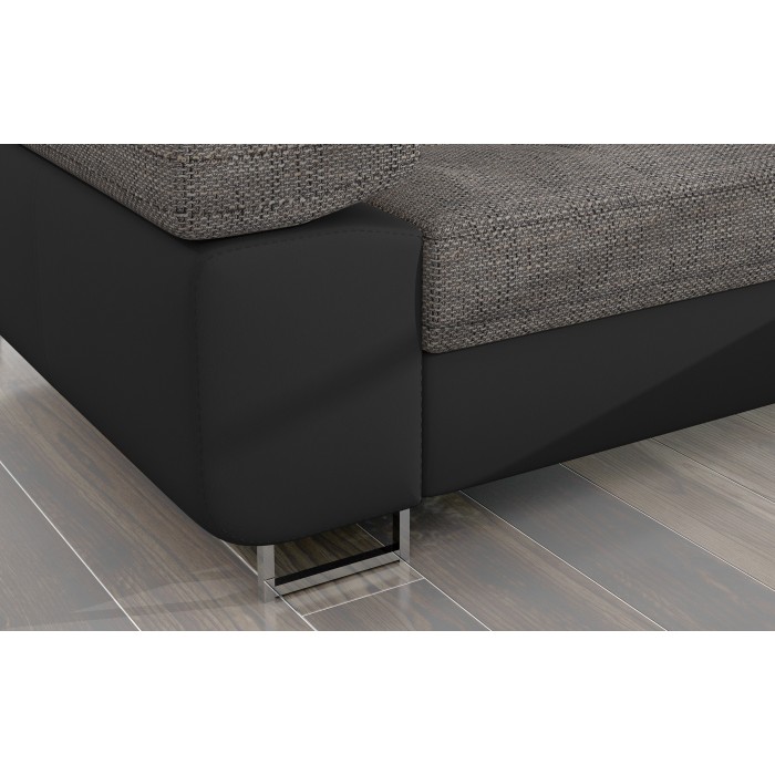 Canapé d’angle convertible AMANDA gris chiné et noir en tissu bouclé 