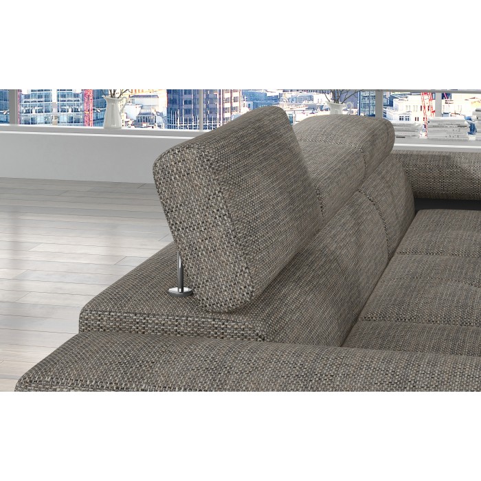 Canapé d’angle convertible AMANDA gris chiné et noir en tissu bouclé 