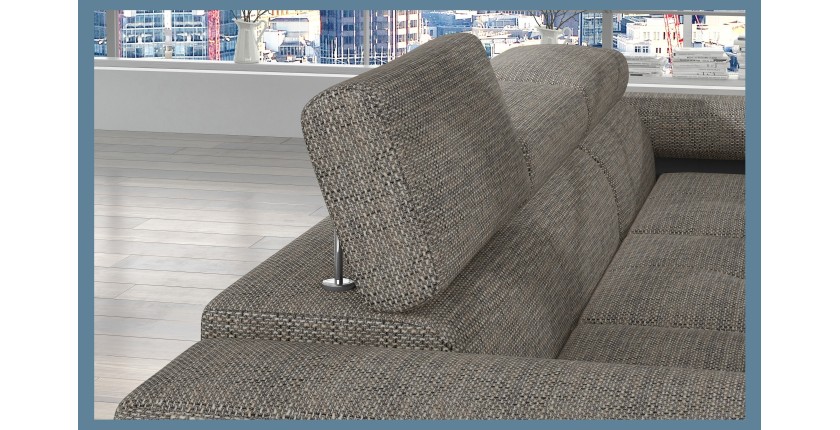 Canapé d’angle convertible AMANDA gris chiné et noir en tissu bouclé 