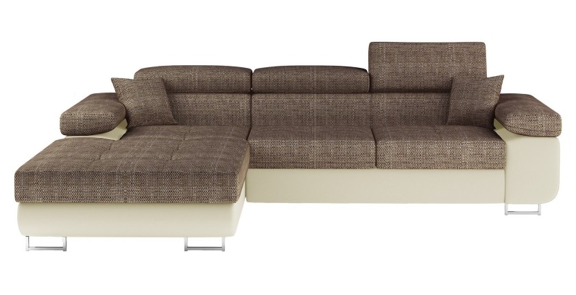 Canapé d’angle convertible AMANDA beige et crème en tissu grosse maille 