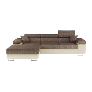 Canapé d’angle convertible AMANDA beige et crème en tissu grosse maille 