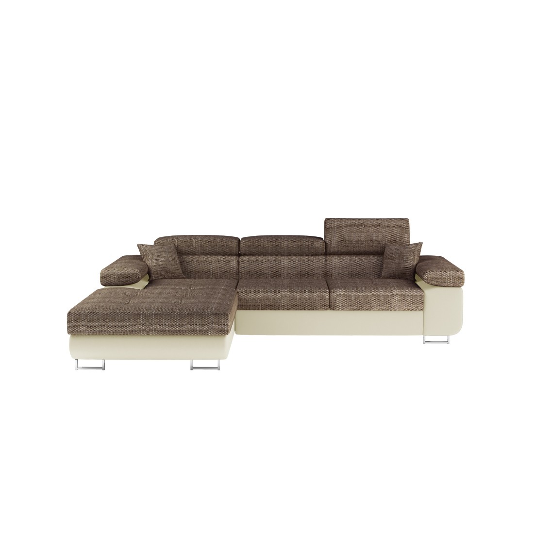 Canapé d’angle convertible AMANDA beige et crème en tissu grosse maille 