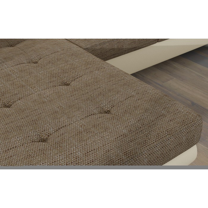 Canapé d’angle convertible AMANDA beige et crème en tissu grosse maille 
