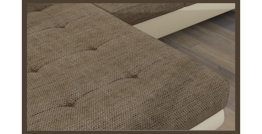 Canapé d’angle convertible AMANDA beige et crème en tissu grosse maille 